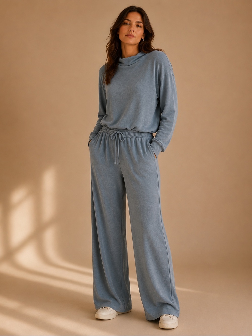 Eberjey Blue Lounge Set Size L Soft Knit Relaxed Pajama Travel Set